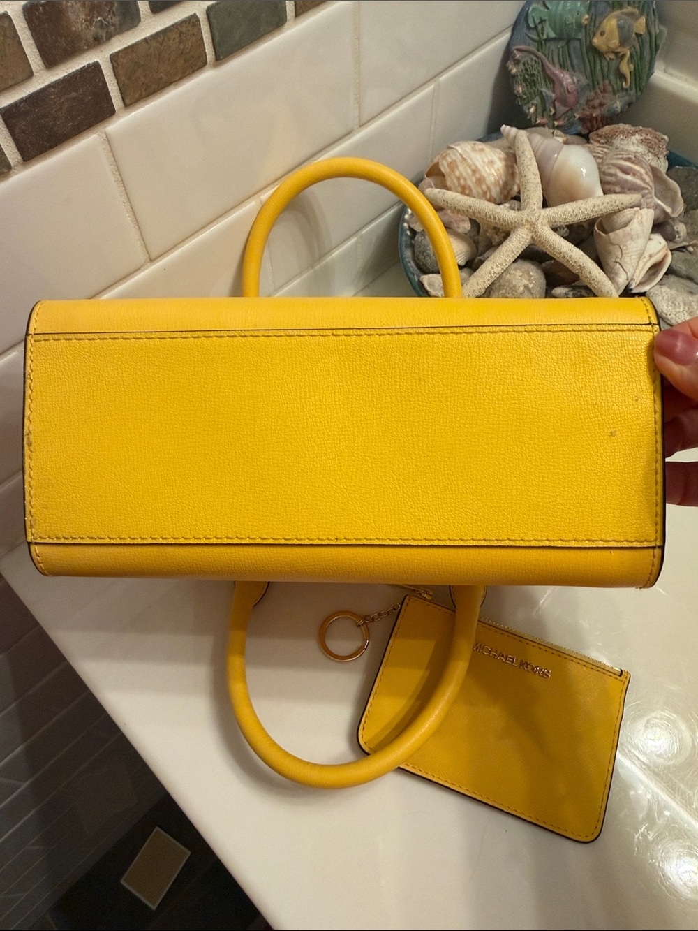 Michael Kors Yellow Leather Satchel with Zip Card Case - Picture 6 of 11